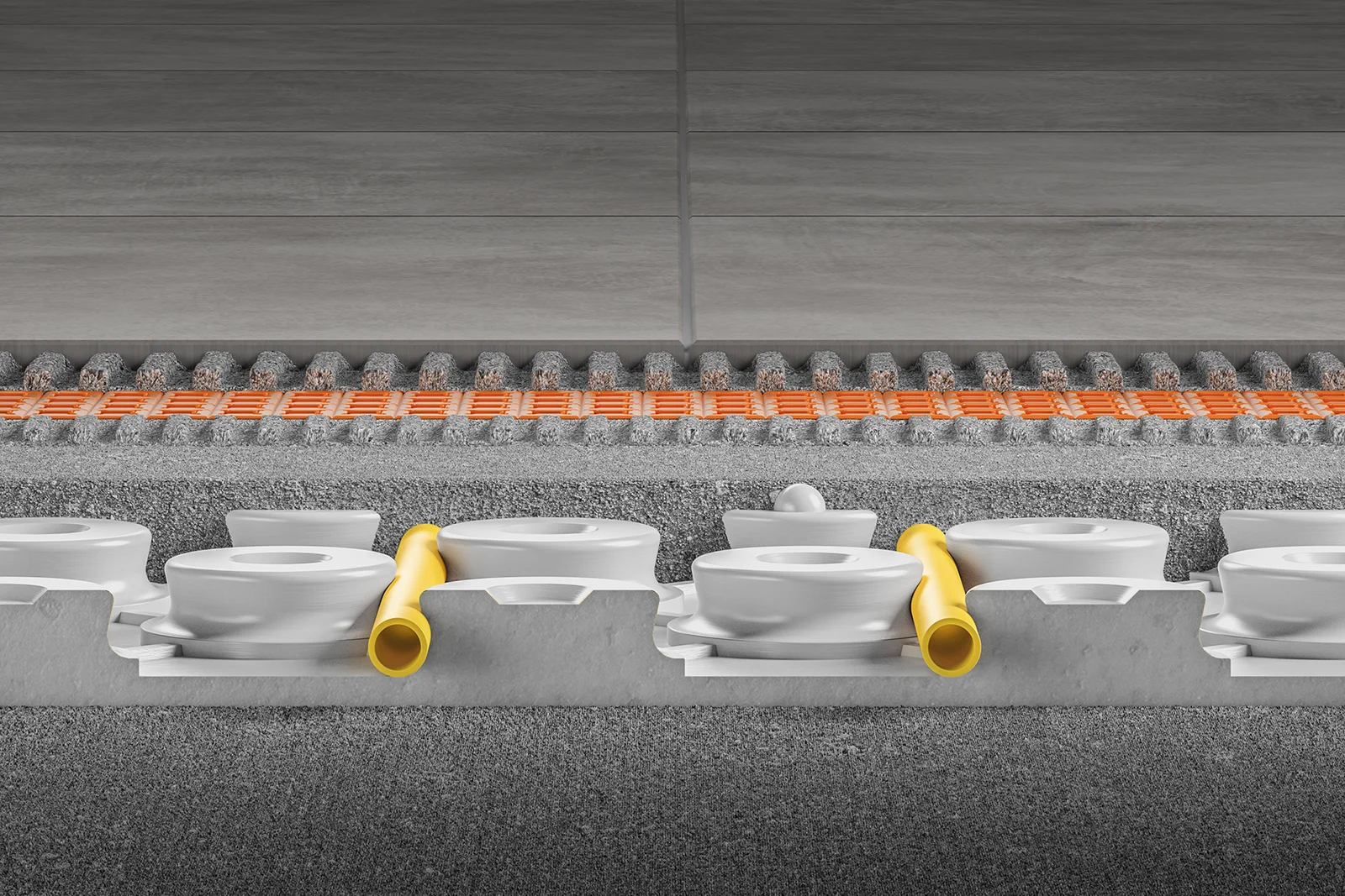 Querschnitt einer BEKOTEC-Fußbodenheizung